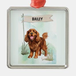 Sussex Spaniel Watercolor Personalized Dog メタルオーナメント