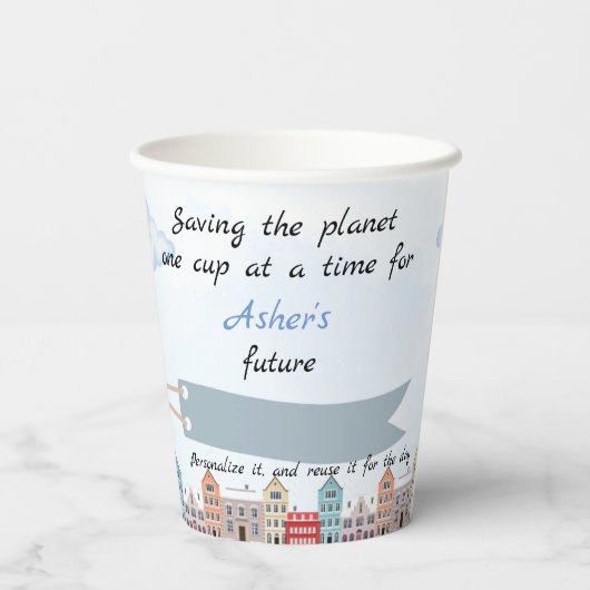 Sustainable Reusable Blue Watercolor Helicopter 紙コップ (裏面)