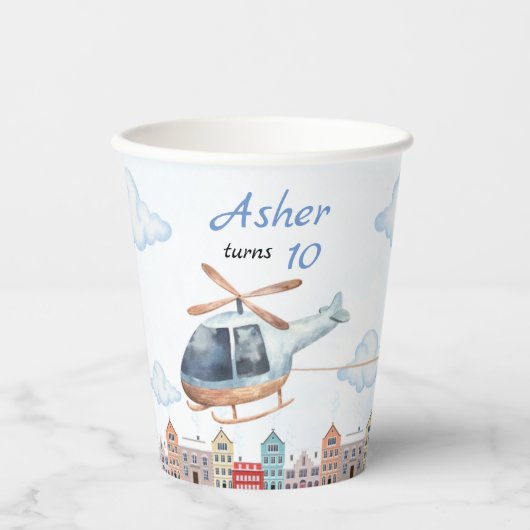 Sustainable Reusable Blue Watercolor Helicopter 紙コップ (正面)