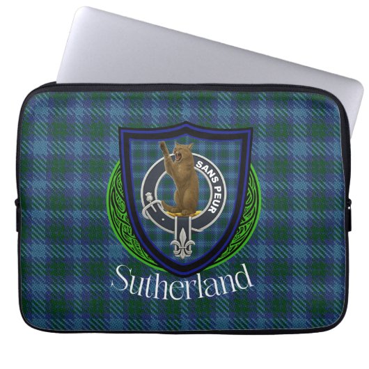 Sutherland Scottish Clan Tartan and Crest ラップトップスリーブ (正面)