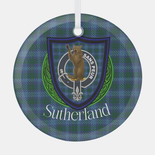 Sutherland Scottish Clan Tartan & Crest ガラスオーナメント (正面)