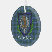 Sutherland Scottish Clan Tartan & Crest ガラスオーナメント (正面左)