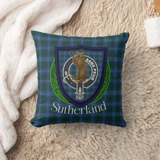 Sutherland Scottish Clan Tartan & Crest クッション (ブランケット)