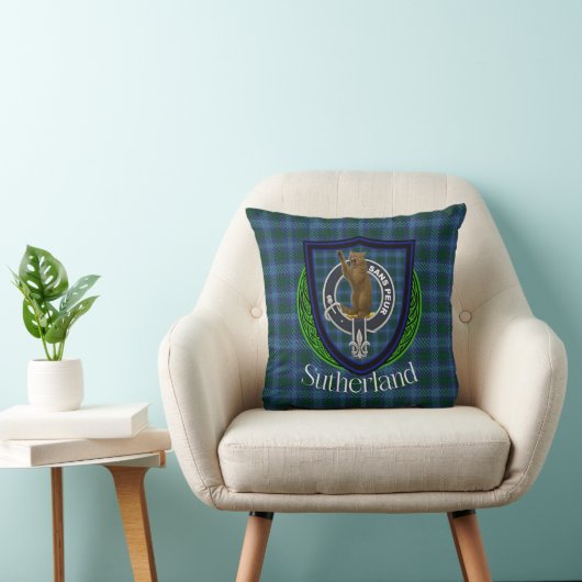 Sutherland Scottish Clan Tartan & Crest クッション (椅子)