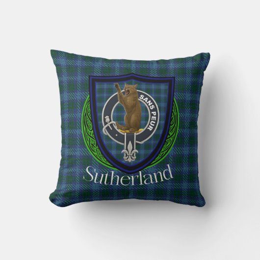 Sutherland Scottish Clan Tartan & Crest クッション (正面)