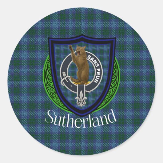 Sutherland Scottish Clan Tartan & Crest ラウンドシール (正面)
