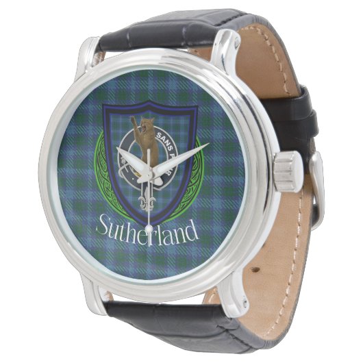 Sutherland Scottish Clan Tartan & Crest 腕時計 (アングル)