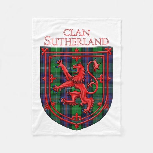 Sutherland Tartan Scottish Plaid Lion Rampant フリースブランケット (正面)