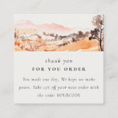 Sutle Blush Orange Watercolor Mountain Thank you スクエア名刺 (正面)