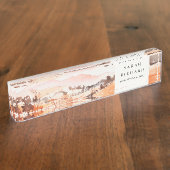 Sutle Blush Orange Watercolor Woods Mountain  デスクネームプレート (側面)