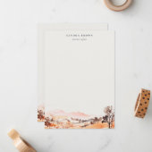 Sutle Blush Orange Watercolor Woods Mountain ノートカード (正面/裏面インサイチュ)