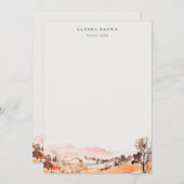 Sutle Blush Orange Watercolor Woods Mountain ノートカード (正面/裏面)