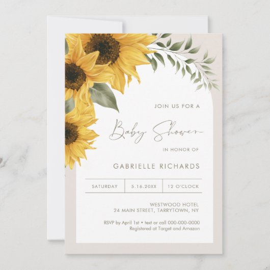 SUTTONひまわり赤ちゃんシャワー 招待状 (正面)
