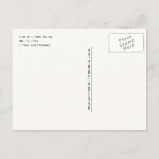 Sutton Dam on Elk River, Sutton, West Virgina ポストカード (裏面)
