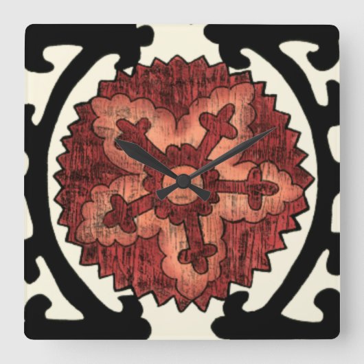 Suzaniのスタイルの装飾的な花パターン スクエア壁時計 (正面)