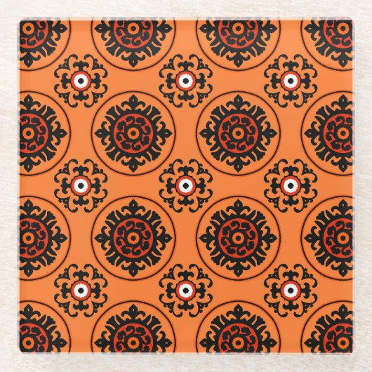 Suzaniオレンジパターン ガラスコースター (正面)