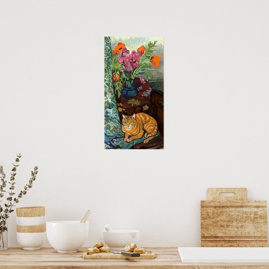 Suzanne Valadonネコとブーケ ポスター (キッチン)