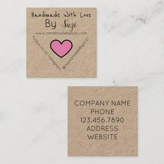 Suzi PINKハートクラフトによる愛で手作り スクエア名刺 (正面/裏面)