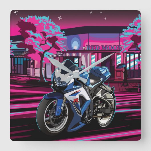 Suzuki GSX-R in Red Moon City スクエア壁時計 (正面)
