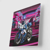Suzuki GSX-R in Red Moon City スクエア壁時計 (傾斜)