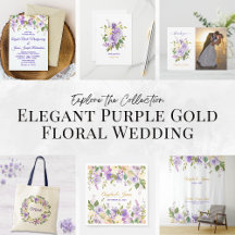 Elegant Purple Gold Watercolor Floral Wedding