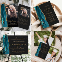 Chic Teal Gold Agate Dark Graduation Suite