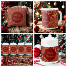 Red Gold Pixels and Flowers, Gold Merry Christmas