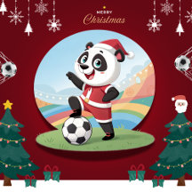 Christmas Panda with Christmas Hat and Soccer Ball