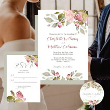 Watercolor Roses Soft Pink - Green Floral Wedding