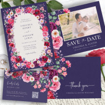 Navy Blue Elegant Luxe Jewel Tone Floral Wedding