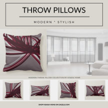 Pillows   Gray Burgundy Artistic Abstract Ribbon