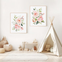 Pink Flowers Nursery Prints