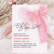 Modern Watercolor Blush Pink Bow Baby Shower