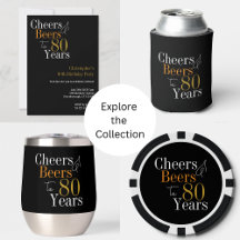 80th Birthday Party Cheers and Beers Black Gold
