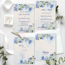 Dusty Blue Watercolor Floral Wedding Suite 