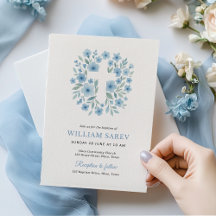Elegant Blue Floral Baptism Invitation Templates