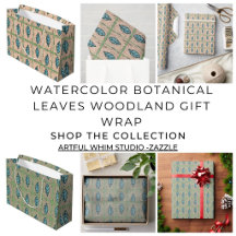 Watercolor botanical leaves woodland gift wrap