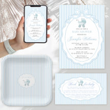 Cute Blue Boy Stroller Boho Baby Shower