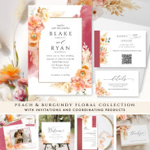 Peach Floral Delight with Burgundy
