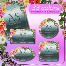 Floral Product Labels with Many Blooming Flowers