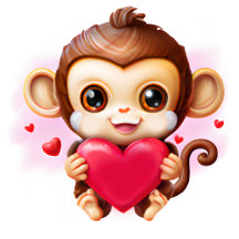 Adorable Baby Monkey Holding a Red Heart