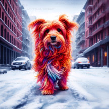 Lonely Red Dog Wandering Snowy City Streets Art
