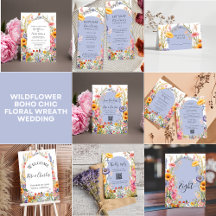 Wildflower boho Chic Floral Wreath wedding invite