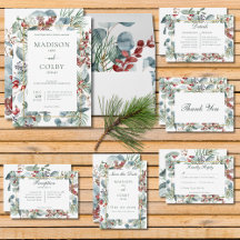 Winter Christmas Greenery on White Wedding Suite