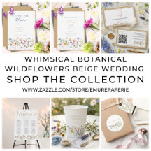 Whimsical Botanical Wildflowers Beige Wedding 