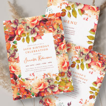 Fall Autumn Watercolor Floral 50th Birthday Set