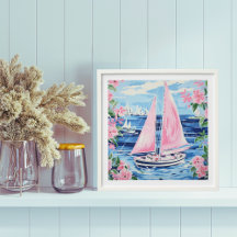 WATERCOLOR COLORFUL SAILBOATS COASTAL COLLECTION