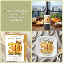 Luxury Elegant Golden Royal Crown 30th Birthday