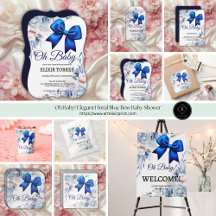 Oh Baby! Elegant Floral Blue Bow Baby Shower