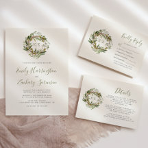 Rustic Olive Wreath Monogram Wedding Suite